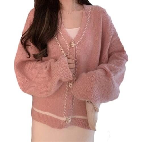 Loose Soft Sweater Female V-neck Knit Cardigan Women 2021 Autumn Winter Pink Blue Oversize All-match Sweaters Pull Femme Coat