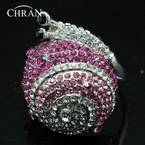 Chran Unique Animal Style Rhodium Plated Ladies Jewelry Wholesale Exquisite Charming Snail Shape Crystal Rings for Women