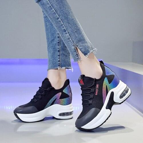 2021 spring Heel Shoes Women Inner Heightening Sports Shoes Fashion Flower Wedge Female Sport Shoes Student Sneakers