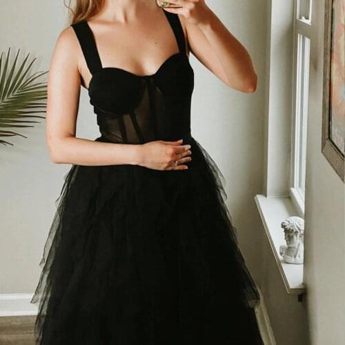 Women Sweetheart Neck Slip Homecoming Dress Black Tiered Corset Backless Illusion Bustier Dress Tulle Cocktail Gown Party Dress