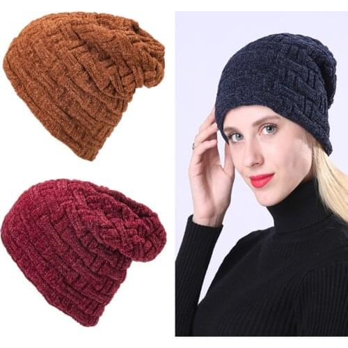 Winter double-layer fleece-lined thickened mens and womens chenille pullover outdoor ski cap yuezi knitted cap