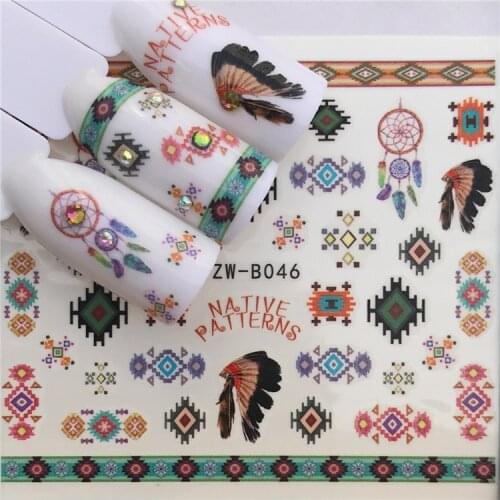 1 Sheet Wniter Beauty Slider Nail Water Sticker Ethnic tribe Colorful Image Nail Art Decals for Decor Tool YZW-B046