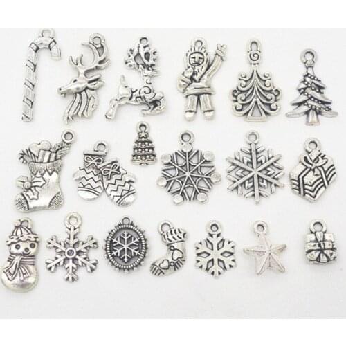 1set(19pcs) Antique Silver Plated Christmas Charms Pendant For Making DIY Handmade Jewelry