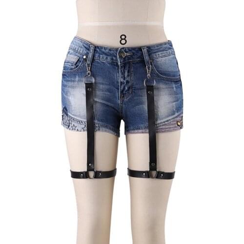 1 Pair Leather Leg Garters Gothic Stockings Harness Fetish Suspenders Belt Body Cage Bondage Garters Nightclub Underwear P0073