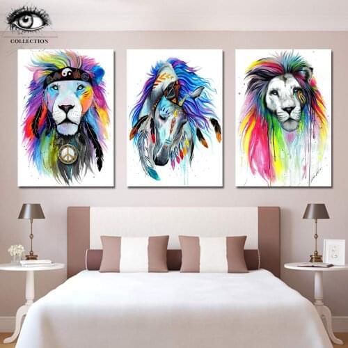 Animals Collection by Pixie Cold Art HD print 1 piece canvas art Lion and Horse Poster abstract Wall Pictures For Living Room