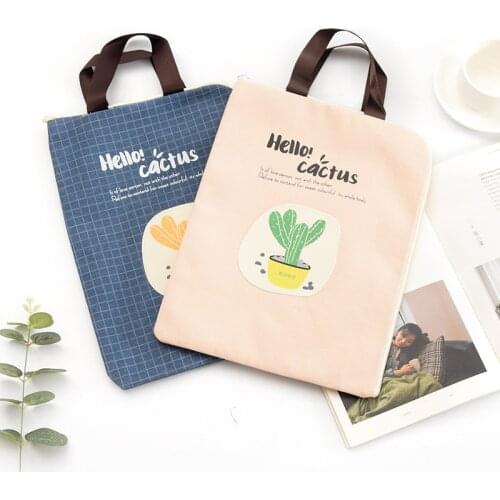 1pcs Waterproof Cactus Oxford Canvas Paper Bag Small fresh Portable zipper bag Storage bag Information package A4 Portfolio