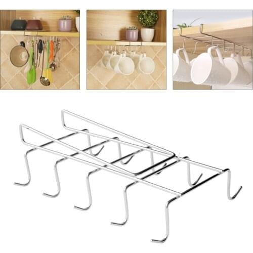 10 Hooks Stainless Steel Wardrobe Hanger Coffee Mug Cup Holder Drainer Kitchen Wine Glass Storage Rack Hanging Shelf