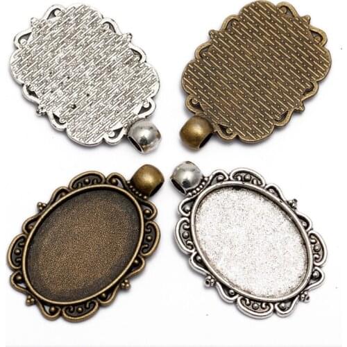 10pcs Flower Filigree Glass Cabochon 18x25mm Base Cameo Blank Settings DIY Cabochons For Jewelry Making Necklace Components B