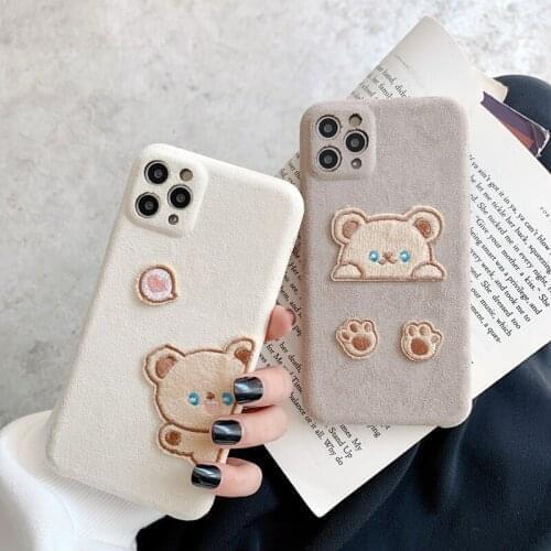 10pcs for iPhone 6 7 8 X XS XR 11 12 Pro Max Cute Bear Flannelette Cloth TPU Soft Fashion Phone Case Cover