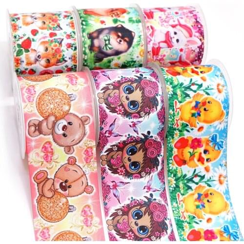 10 Yards Cartoons Printed Grosgrain Ribbon For Hair Bows DIY Crafts Handmade Accessories 49081