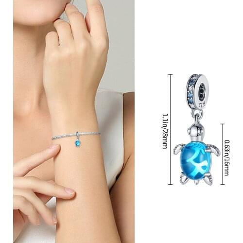2021 100% Real 925 Sterling Silver Blue Turtle Shape charms Fit Pandora Original 3mm Bracelet&Bangle Women Fashion Jewelry Gift