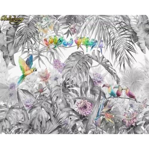 Beibehang 3d wallpaper personalizado idílico, americano, chuva, papagaio, torneira, palmeira, folha, mural para sala, quarto