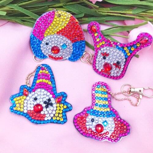 4Pcs DIY Diamond Painting Keychain Circus Clown Rhinestone Embroidery 5D Craft Kits Mosaic Cross Stitch Key Ring Bag Pendant