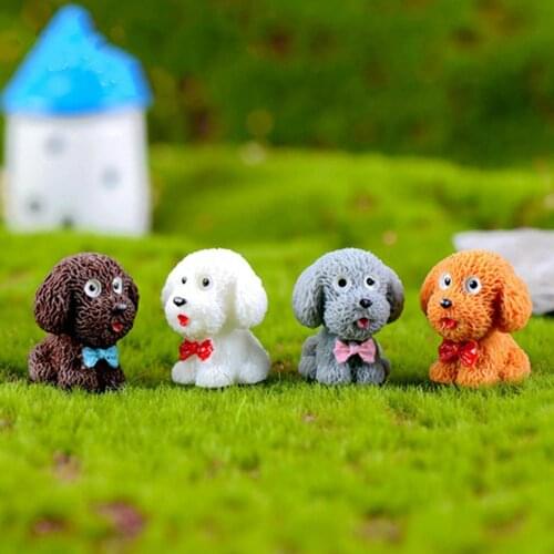 4pcs/Set Cute Dog Miniature Figurine Animal Craft Gift Dollhouse Toy White Yellow Micro Landscape Fairy Garden Accessory Decor