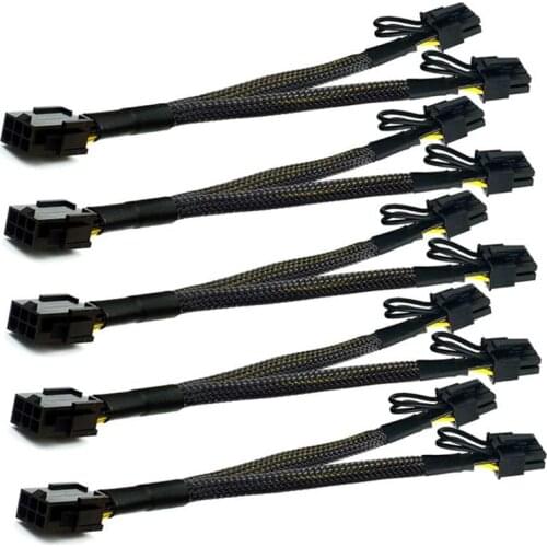 5PCS PCI-E 6-Pin to Dual PCIe 8 Pin (6+2) Graphics Card Power Cable PCI Express 6Pin to Dual 8Pin Sleeved Power Cable