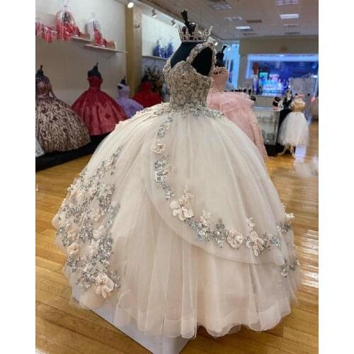 Ivory Princess Quinceanera Dress 2021 Ball Gowns Lace 3D hand made Flowers Party Sweet 16 Pageant Gown Vestidos De 15 Años Prom