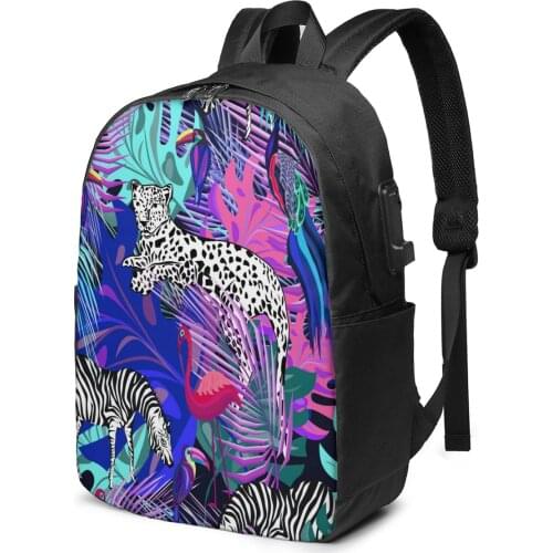 Colored African Animals And Birds Women Men Backpack USB Charge School Bag For Girl Boy Travel Laptop Bookbag Daypack