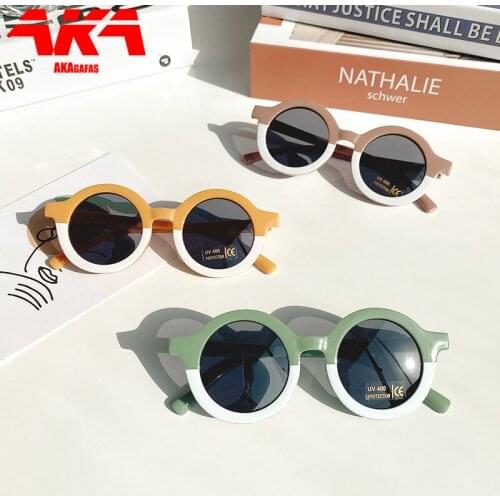 AKAgafas Children Sunglasses Boy/Girl Double Color Cartoon Bear Shape Round Sunglasses Kids Retro Sunglasses Protection UV400