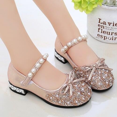 2021 Children Shoes Girls High Heel Princess Dance Sandals Girls Party Dress Wedding Shoes Kids Shoes Glitter Leather 26-36code