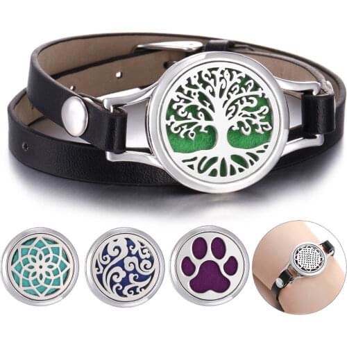 Tree of Life Aromatherapy Jewelry Essential Oil Diffuser Locket Leather Bracelet Multilayer Perfume Aroma Wristbands Bracelet