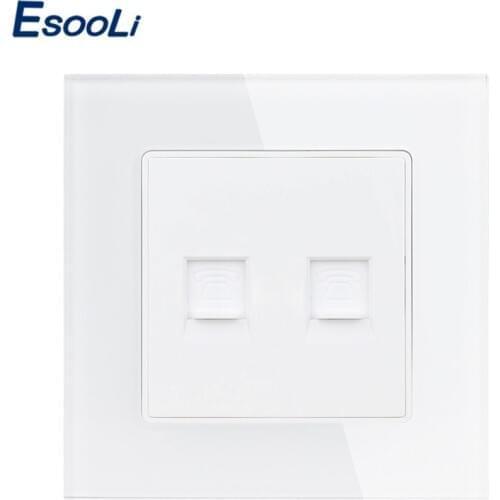 Esooli White Luxury Crystal Glass Panel Double 1 Gang RJ11 Telephone Wall Outlet Socket Popular at ES RU