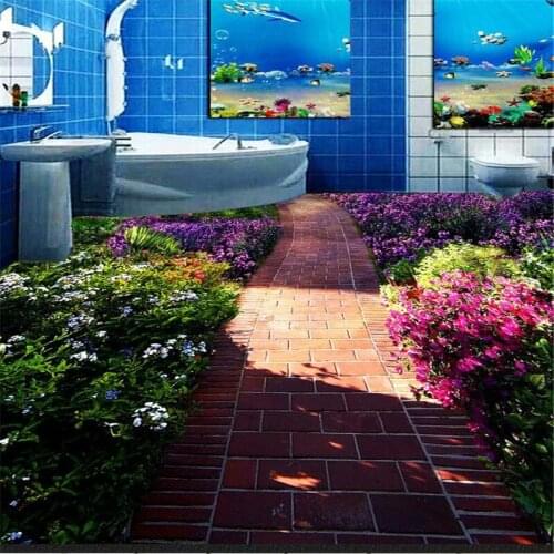 Beibehang European bathroom Custom 3D floor mural wall paper non-slip waterproof thickened self-adhesive PVC sticker painting