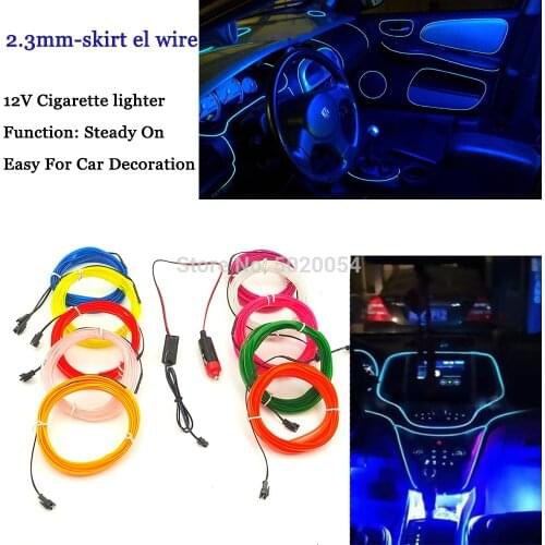 GZYUCHAO EL 3M long Flexible EL Wire Car Light With Sewing Edge Neon light Strip With Car Cigarette Lighter Plug