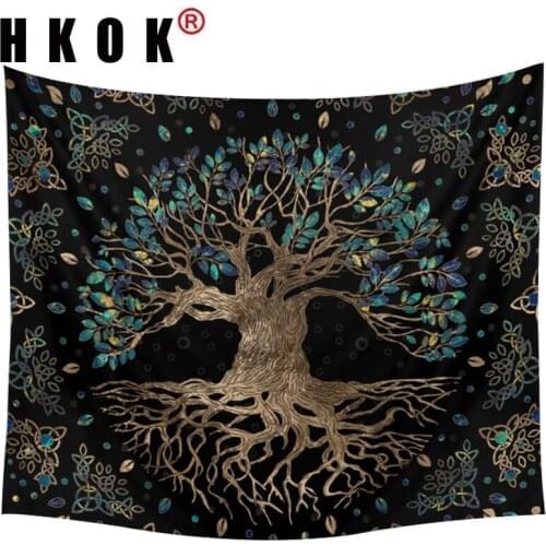 HKOK Psychedelic Life Trees Tapestry Wall Hanging Covering Rugs Background Cloth Beach Mat Blanket Art Bedroom Living Home Decor