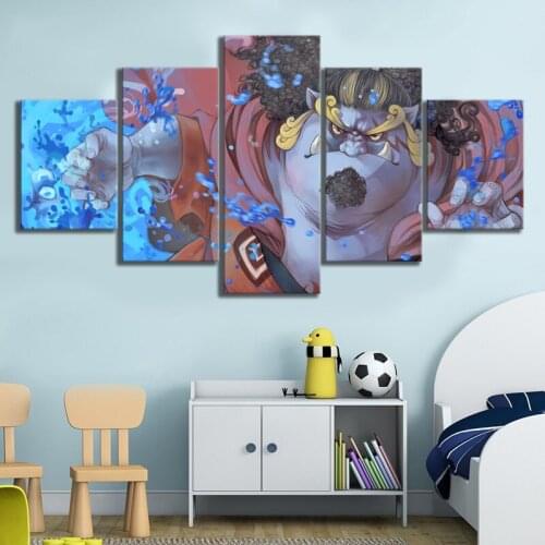 Art Home Decor Canvas Print 5 Panel Jinbe ONE PIECE Cartoon Painting Modern Living Room Modular Kids Room Framework