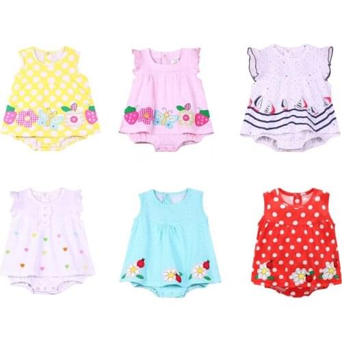 Newborn Baby Girls Summer Thin Clothing Short Sleeved Cartoon Body Suit Infant Baby Printed Princess Dress Girls Cotton Romper