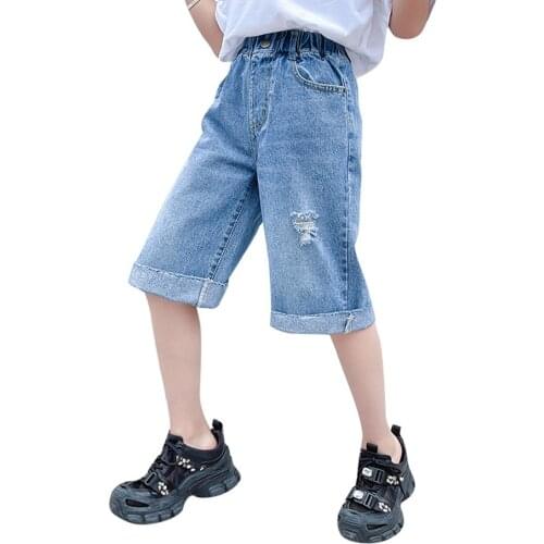 Girls Short Jeans Hole Jeans For Girls Summer Jeans For Kids Casual Style Childrens Clothes 6 8 10 12 14