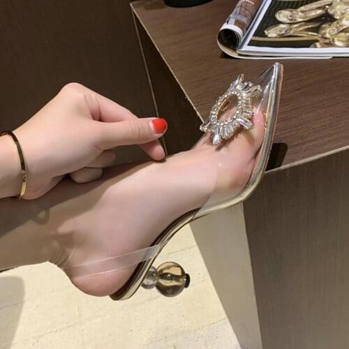 2021 Summer Pointed Rhinestone Sandals Female New Ladies High Heels Net Red Crystal Slippers Wear