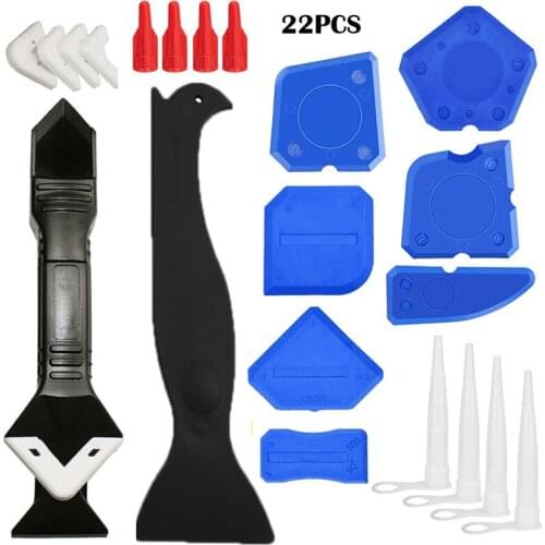 3 in 1 Caulking Tool Kit Silicone Sealant Finishing Tool Grout Scraper Caulk Remover Nozzle and Caulk Caps 5 Replaceable Pads