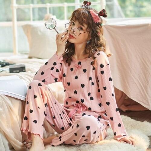 Nursing Maternity Sleepwear 2020 New Autumn Cotton Sweet Heart Breastfeeding Breathable Breastfeeding Pregnant Pajamas Set