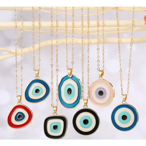 1 PC Round Irregular Eye Necklace For Women Gift Jewelry Fashion Vintage Colorful Metal Geometric Necklace Clavicle Chain N369-9