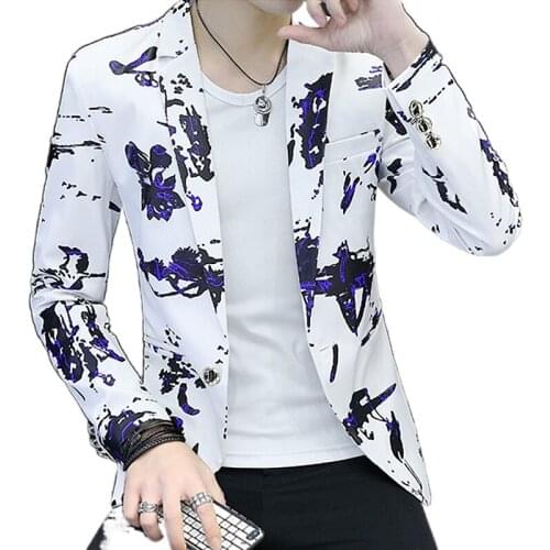 Floral Print Blazer Hombre Jacket Men Korean Trend Streetwear Mens Clothing Casual Suit Coat Male Slim Fit Blazer Masculino