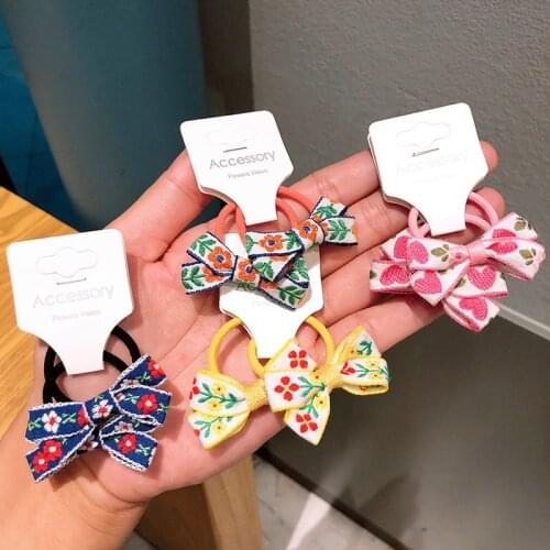 2pcs/lot Korea Style Girl Hair Rope Candy Color Floral Bow Rubber Bands for Children Fashion Hair Accessories Kids Headdress