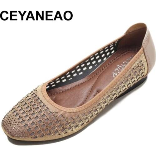 CEYANEAOMesh shallow mouth sandals hollow single shoes 2021 new comfortable and breathable womens shoes fashionable mother shoe