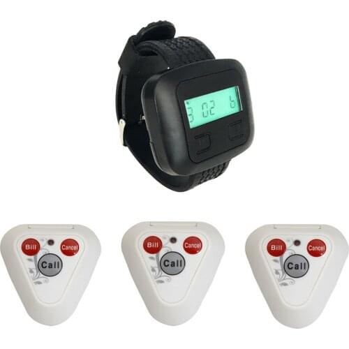 Restaurant Waiter Calling System 1 Wrist Watch Receiver +3 White Triangle Call Buttons For Factory Cafe Clinic Bar