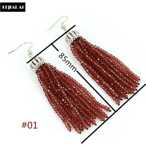 Personality Stylish Women Jewelry Long Tassel Earrings Crystal Glass Beads Vintage Drops Earrings Boho Bohemian Style for Party