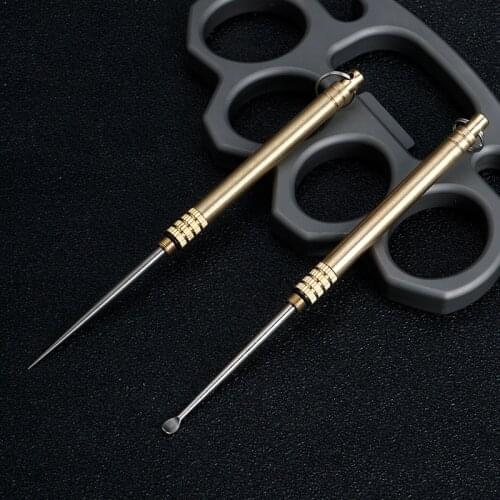 Outdoor Camping Picnic Titanium Toothpick & Ear Pick EDC Keychain Tool With Brass Protective Case Holder Ultralight Travel Kits
