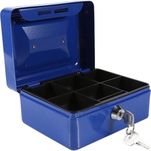 Blue Mini Portable Steel Petty Lockable Cash Money Coin Safe Security Box Household