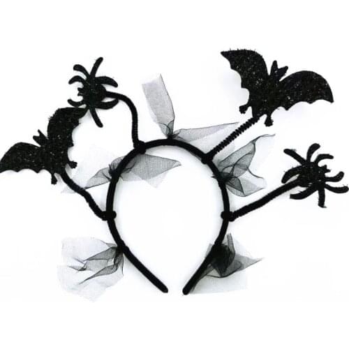 10pcs Halloween Black Net Yarn Lace Funny Spider Bat Costume Cosplay Holiday Dance Party Supplies Headband Headwear Child Adult