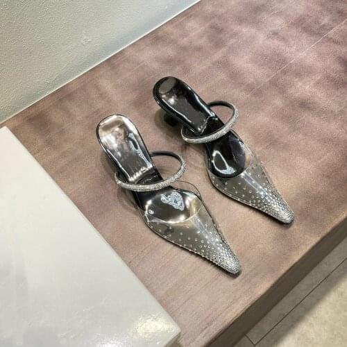 New Hot Sale Summer Shoes Woman Elegant PVC Woman Slippers Pointed-Toes Hoof Heels Woman Slippers Morden Slippers Bota Feminina