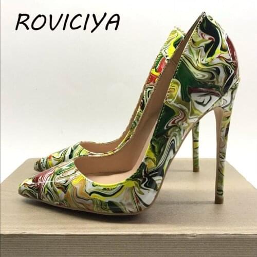Mixed colors high heeled lady pumps shallow pointed toe woman shoes party shoes women pumps wedding 12cm shoes QP038 ROVICIYA