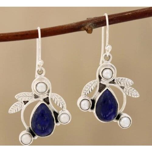 New Vintage Boho Waterdrop Stone Dangle Earrings for Women Flower Leaves Wedding Hook Earrings Ethnic Party Statement Jewelry