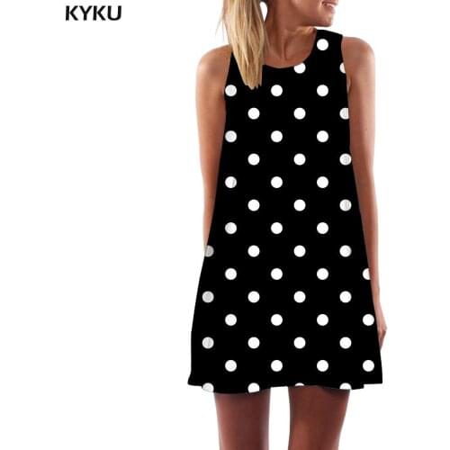 KYKU Brand Dots Dress Women Black And White Short Harajuku Beach Womens Clothing Elegant New Wrap High Quality