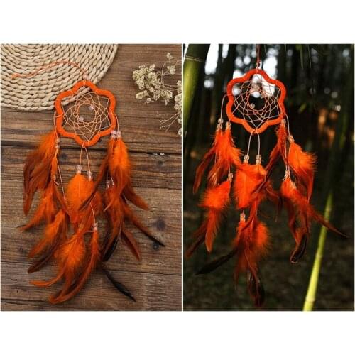 1PC Plum Shape Fashion Wind Chimes Indian Style Feather Pendant Dual Circle Dream Catcher Home Decor Hanging Decoration MJ 004