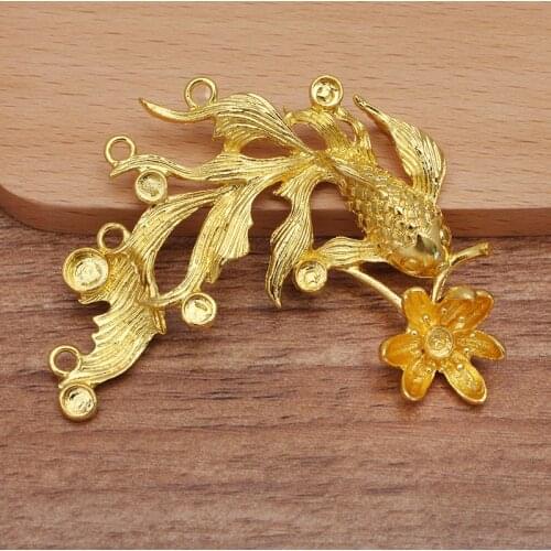 5pcs 63*48mm Metal Alloy Accessories Gold Silver Plated Fish Connectors Base Setting Fit 4mm 6mm Beads For Jewelry Making