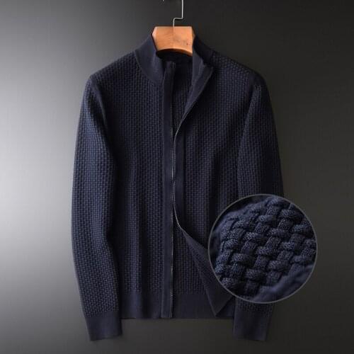 100% Cotton Sweater Men Luxury 3d Jacquard Fabric Stand Collar Sweater Male Fashion Zipper Knitted Sweaters Man Plus Size